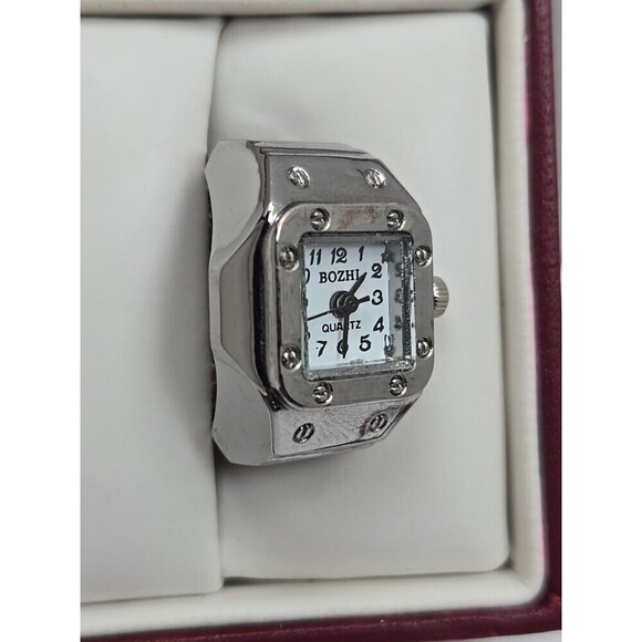 Bozhi Silver Tone Square Quartz Ring Watch Stretch Band Y2K Fashion New Battery main image 11